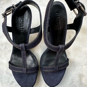 Burberry denim navy and Tan Heeled Sandals wedge